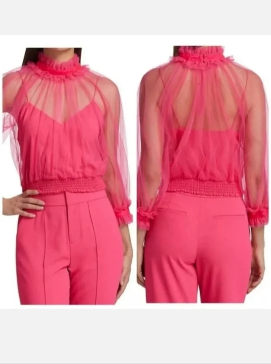 Alice + Olivia Alexia Ruffled Sheer Blouse in Pink Size  XS NWOT - Picture 6 of 12